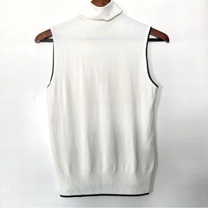 Zara Knit sleeveless turtleneck top off white with black trim size medium